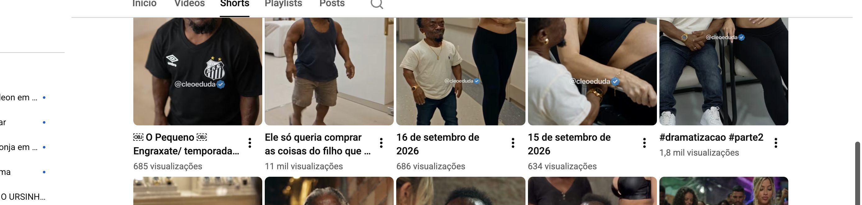 Print da grade de Shorts do YouTube com contagem de visualizações